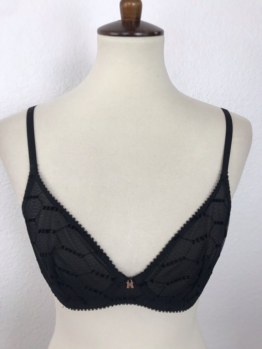 Savage X Fenty Lingerie Sheer Mesh Velvet Logo Underwire Bra